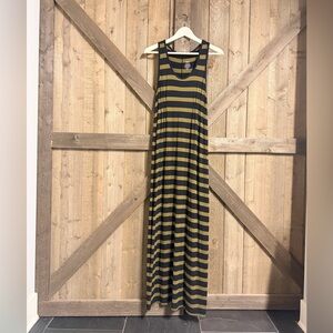 Black & Olive Striped Racerback Maxi Dress